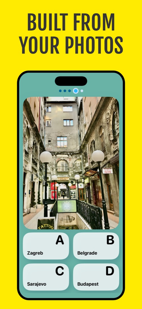 My Picture Quiz: Built from your photos. Courtyard photo with four city options